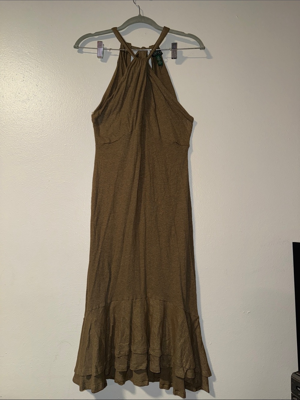 Lauren Ralph Lauren Sleeveless Brown Halter Maxi Dress size L